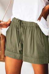 Green Pocketed Tencel Shorts