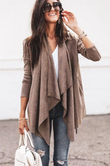 Grey Suede Draped Cardigan