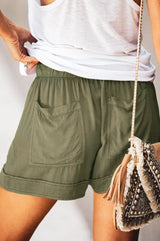 Green Pocketed Tencel Shorts