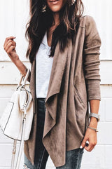 Grey Suede Draped Cardigan