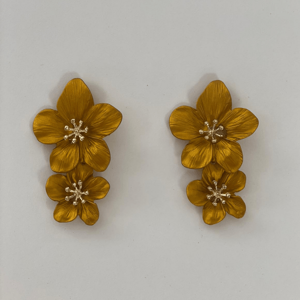 Golden-Khaky doble Flower earrings